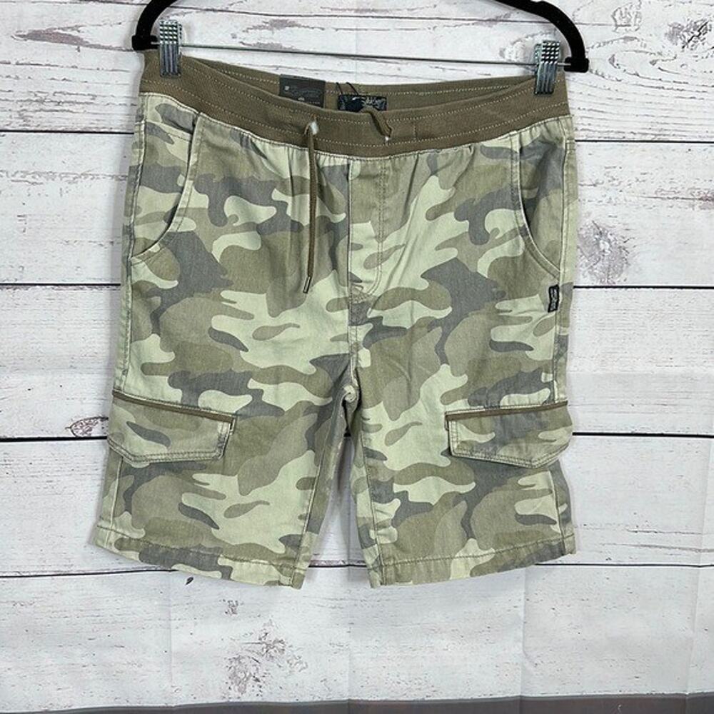 Silver Jeans Youth Boys Shorts Large Green Gray Camo Cargo pocket‎ pull on NWT